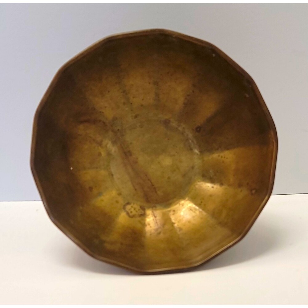 Solid Brass Pedestal Bowl, Octagonal Rim Brass Bowl, Made in India